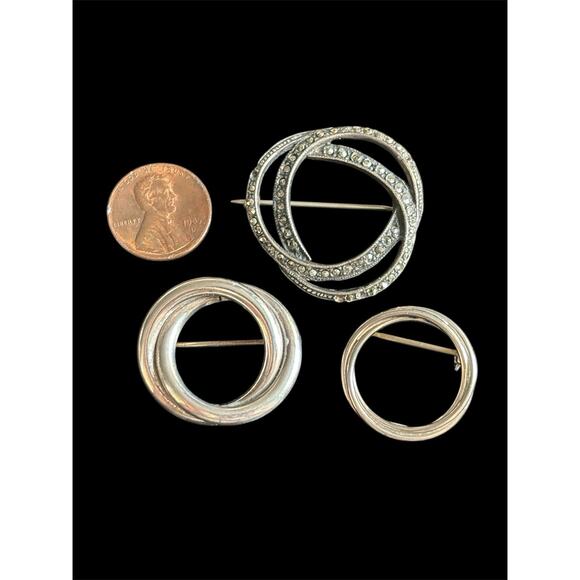 Mixed Lot Vtg 925 Concentric Circle Brooches 14.46g Marcasite Sterling Silver - Picture 2 of 7